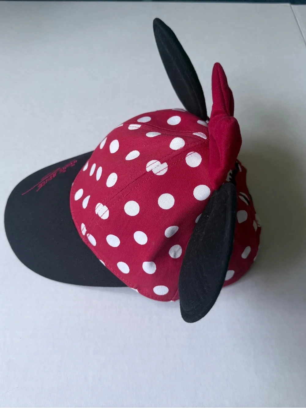 Disney Minnie Mouse Red Polka Dot Ear Hat with Black Brim